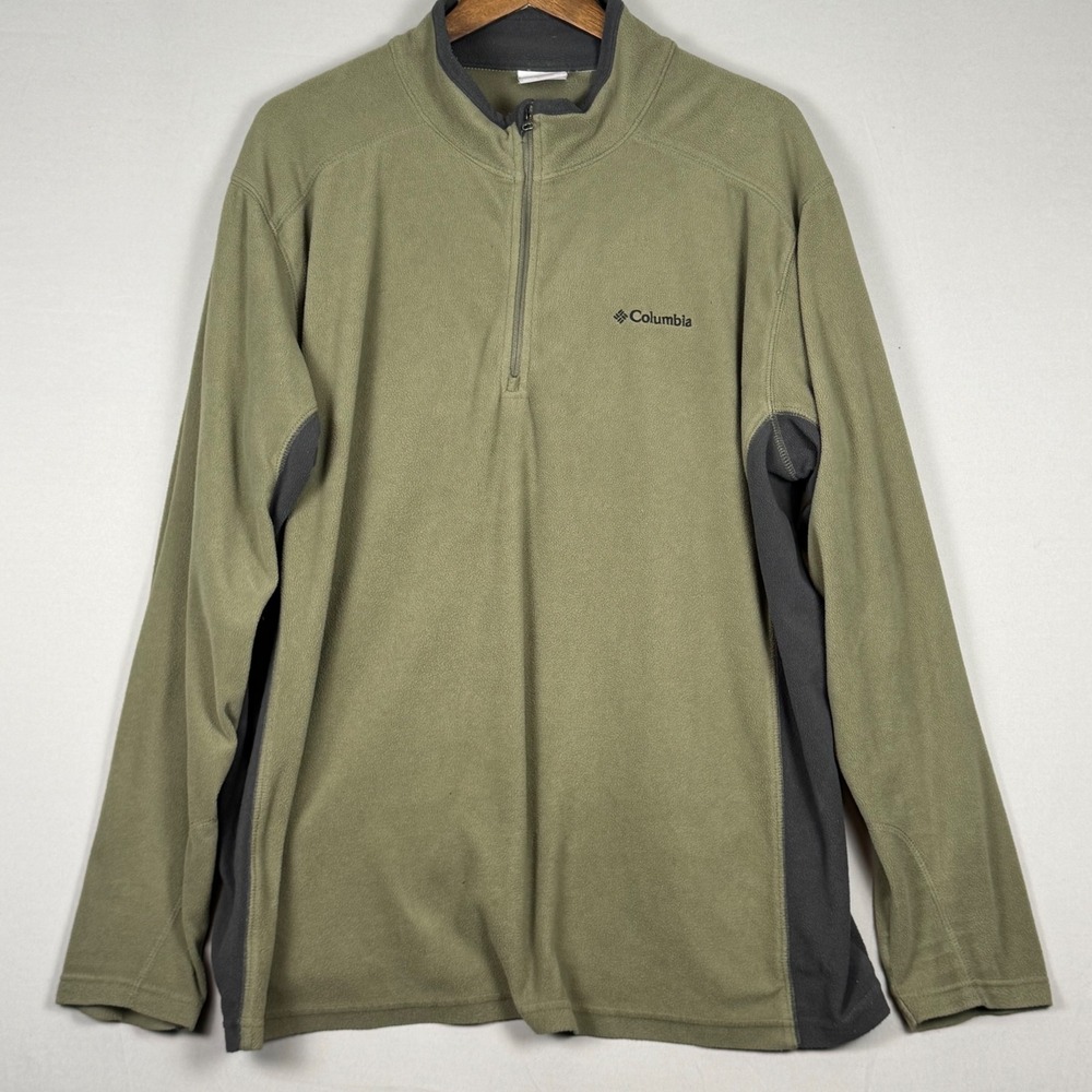 Columbia Quarter Zip Fleece Pullover Mens XXL Green Excellent Mock Neck Layer
